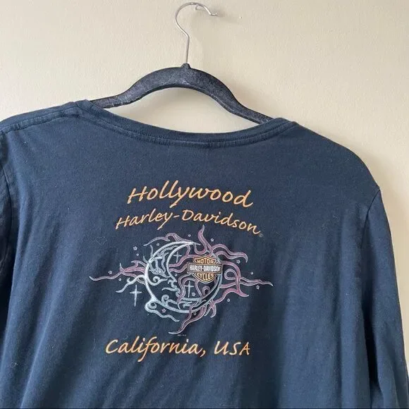✨ Harley Davidson Women’s Black long Sleeve Top Hollywood California XL - Picture 8 of 9